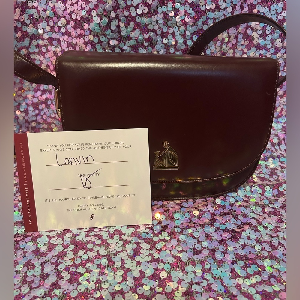 Lanvin Vintage Flap Shoulder Bag Pochette Logo Half Moon Leather Bordeaux